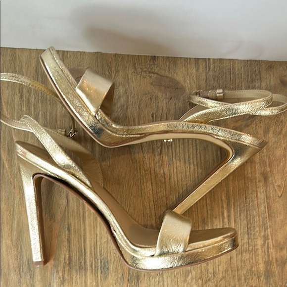 Sam Edelman Jade Gold Rounded Open Toe Stiletto Heeled Ankle Strap | 9 - Picture 5 of 6